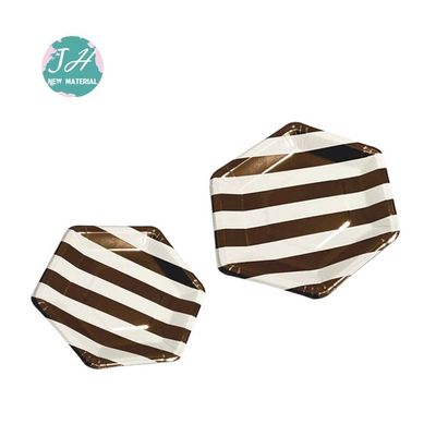 бумажная тарелка белого золотого металлического Striped круга 9inch устранимая